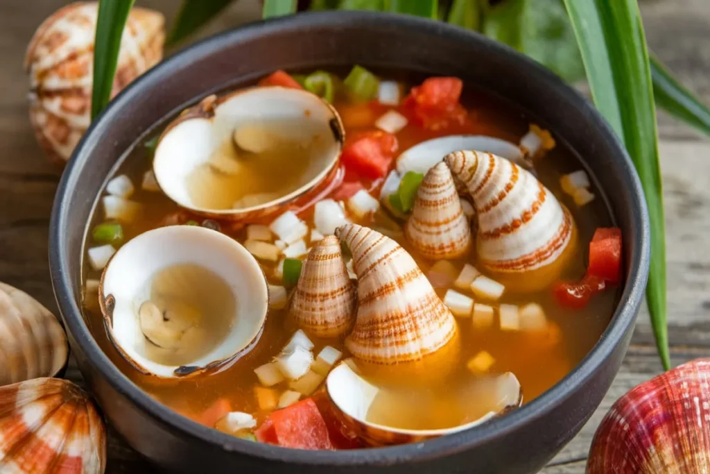 Plato de sopa de caracol hondurena